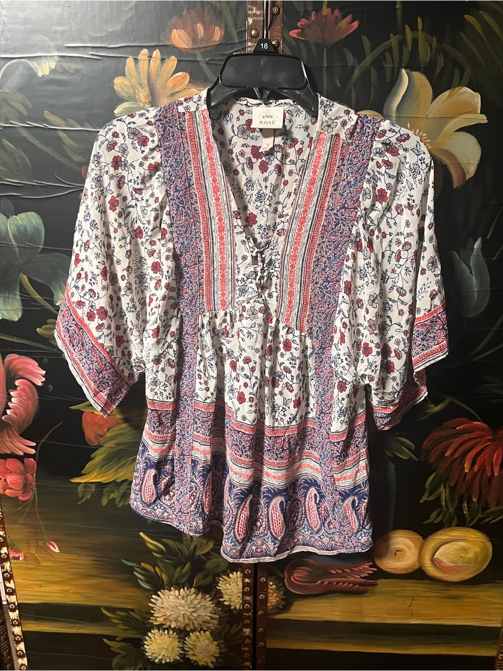 Knox Rose White Floral Tunic with Red & Blue Prints